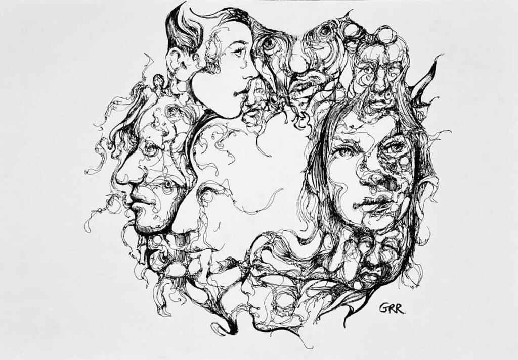 Hoopla — Glen Ronald Artwork from the ink on paper series, original painting and Canadian art