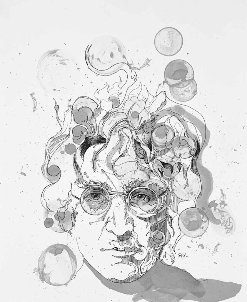 John Lennon Ink portrait — Glen Ronald Artwork from the ink on paper series, original painting and Canadian art