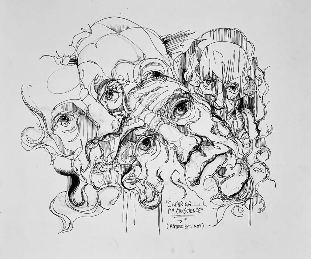 Clearing My Conscience — Glen Ronald Artwork from the ink on paper series, original painting and Canadian art