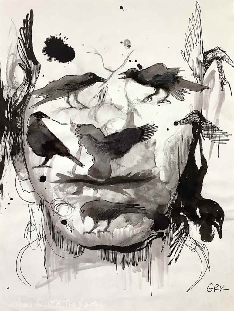Thus Quoth the Raven — Glen Ronald Artwork from the ink on paper series, original painting and Canadian art