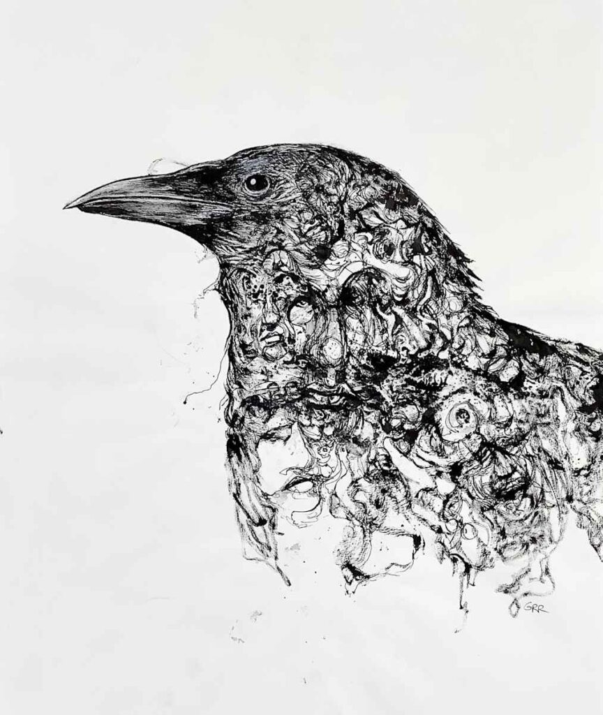 Crow’d — Glen Ronald Artwork from the ink on paper series, original painting and Canadian art