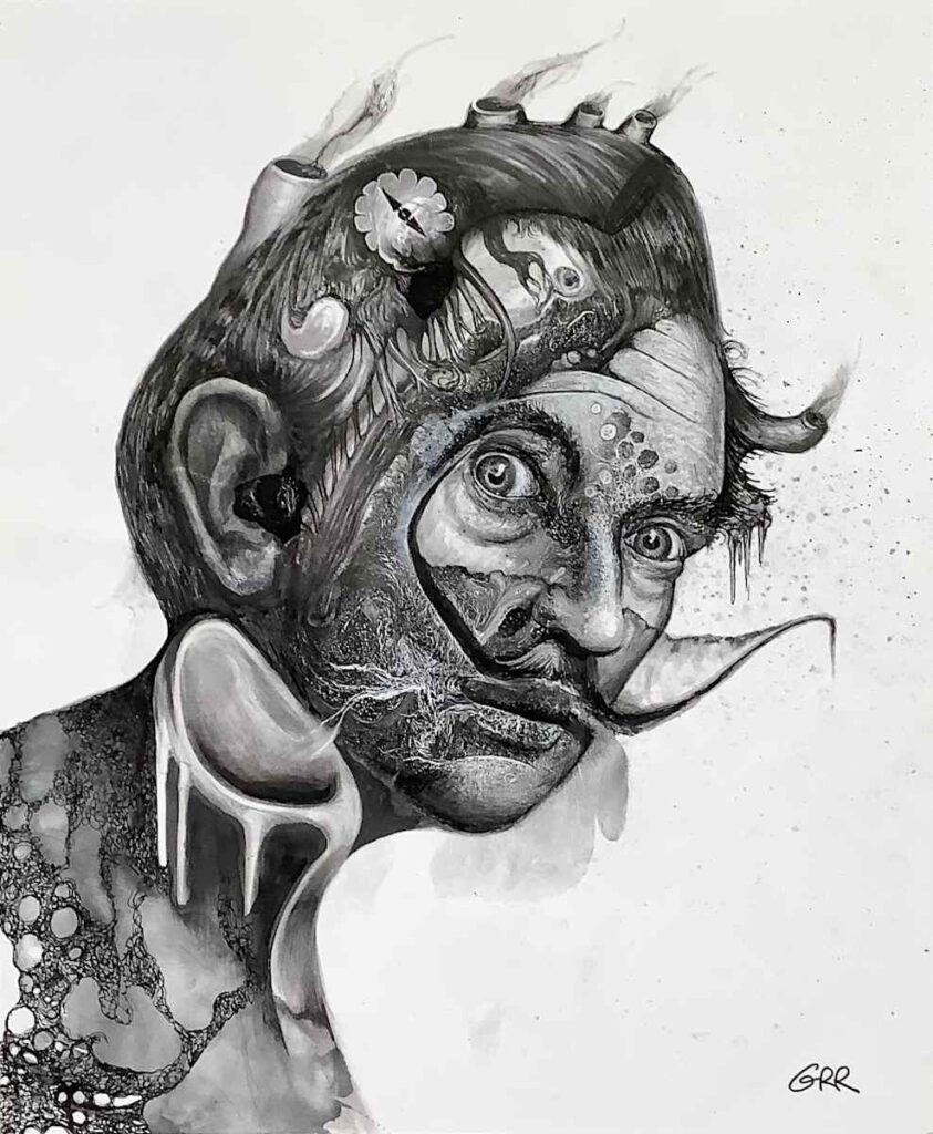 Stormy Sea (Portrait of Salvador Dali) — Glen Ronald Artwork from the ink on paper series, original painting and Canadian art