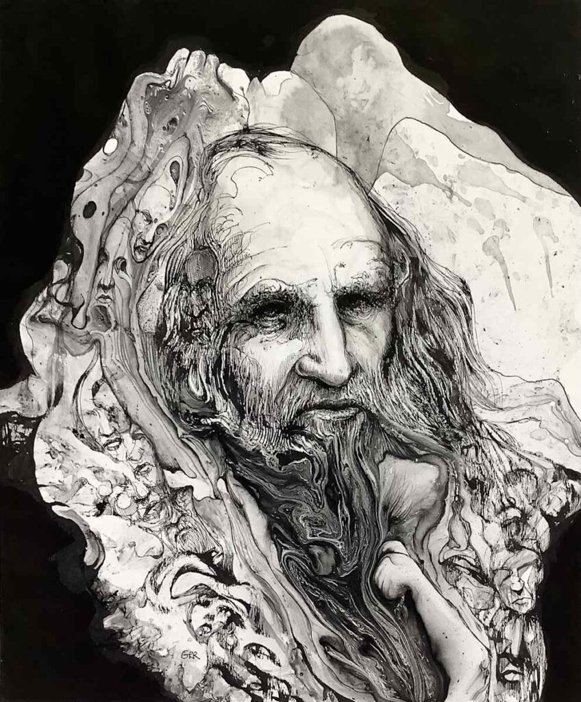 Portrait of Da Vinci — Glen Ronald Artwork from the ink on paper series, original painting and Canadian art