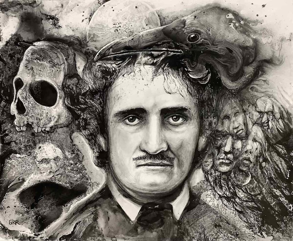 Portrait of Edgar Allan Poe — Glen Ronald Artwork from the ink on paper series, original painting and Canadian art