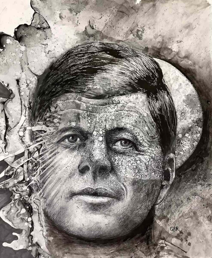 Portrait of John F Kennedy — Glen Ronald Artwork from the ink on paper series, original painting and Canadian art