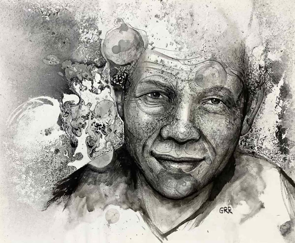 Portrait of Nelson Mandela — Glen Ronald Artwork from the ink on paper series, original painting and Canadian art