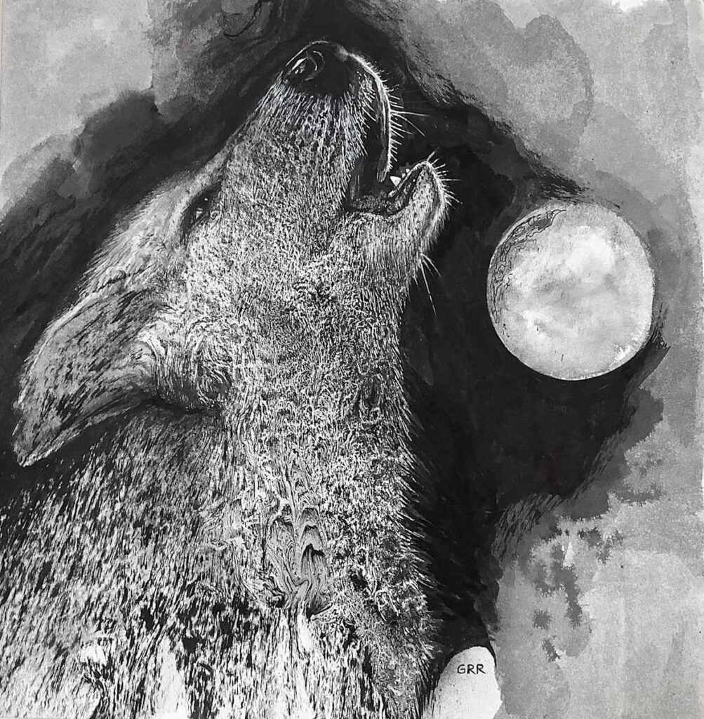 Ink wolf — Glen Ronald Artwork from the ink on paper series, original painting and Canadian art
