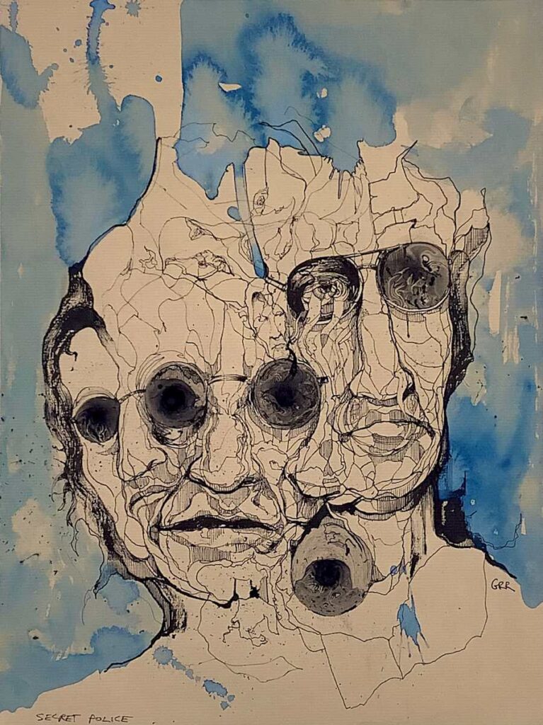 Secret Police — Glen Ronald Artwork from the ink on paper series, original painting and Canadian art